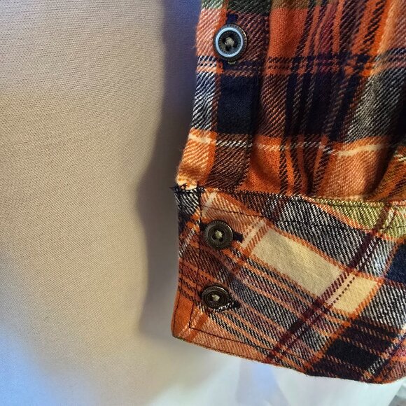 NATURAL REFLECTIONS 100% COTTON PLAID LONG SLEEVE SHIRT SIZE LARGE ORANGE BLUE - Picture 6 of 9